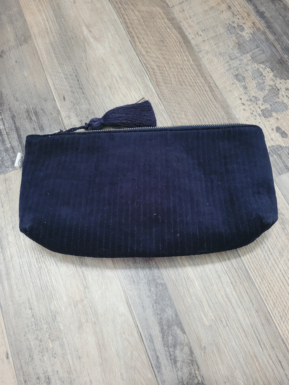 Navy Blue Quilted Koala Corduroy Tasseled Cluth Bag Purse